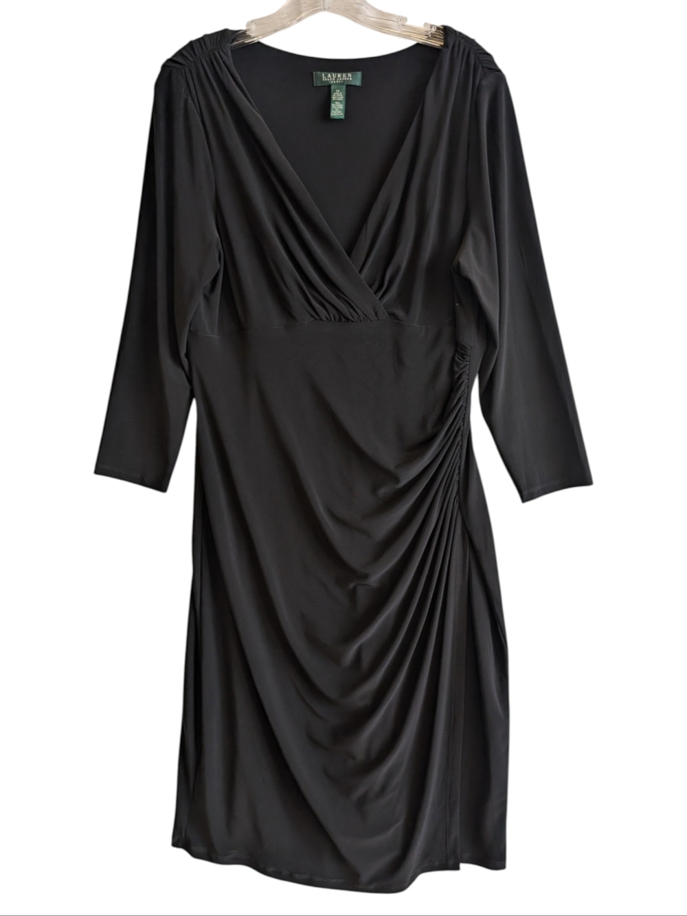 Lauren Ralph Lauren Black Wrap Bodycon Classic Dress Sz 12